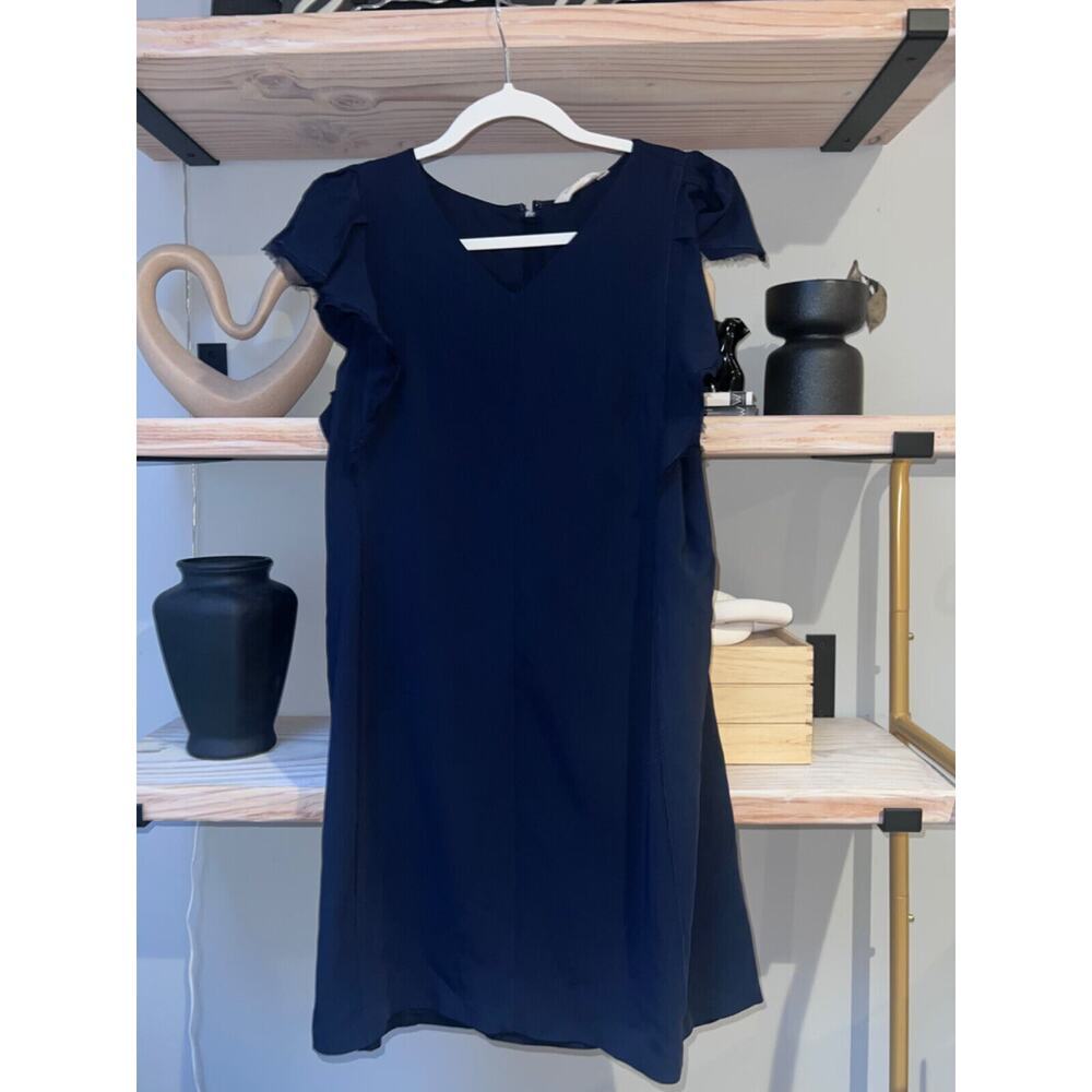 Rebecca Taylor Women's Classy Navy Sheath Dress Ruffle Shoulders Size 10